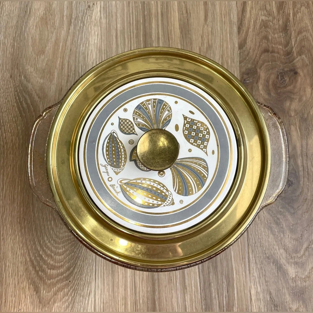 MCM Georges Briard Metal Lid Fire King 2 QT Casserole Chafing Dish VTG